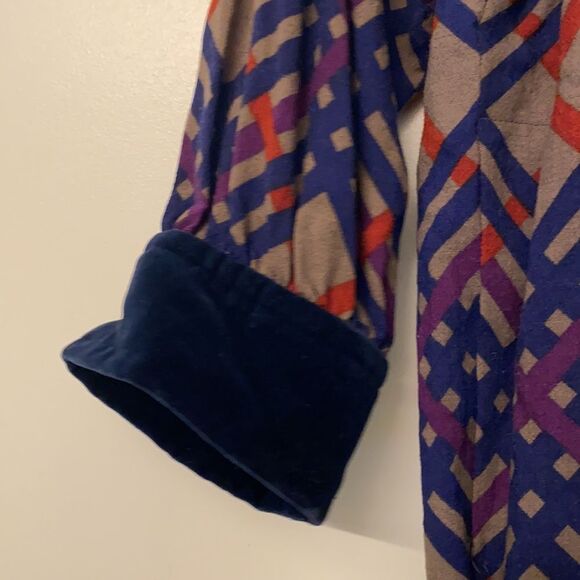 Vintage Saint Laurent Rive Gauche Dress 80s Velvet Wool Geometric Plaid Pattern - Picture 4 of 9